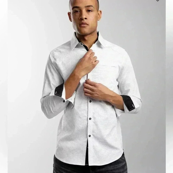 J.B. Holt Striped Standard Stretch Long Sleeve Button Up Shirt-White/Black- SZ-S - Picture 2 of 11